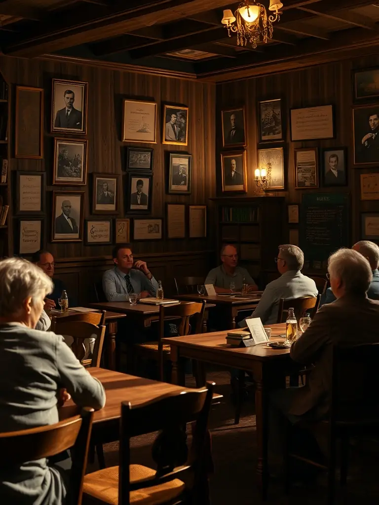 An image of a workshop with participants learning about French chanson history, with musical notes and historical photos displayed.