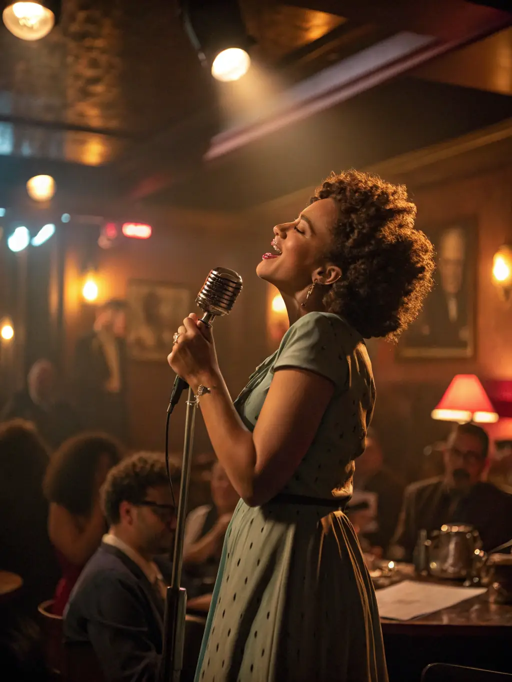 A vibrant photo capturing a live French chanson performance in a cozy venue, showcasing the energy and connection between the artists and the audience, emphasizing the cultural experience.