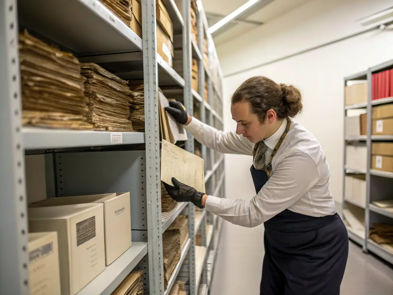 An image of an archival project, showing volunteers carefully preserving historical documents and musical scores related to French chanson.